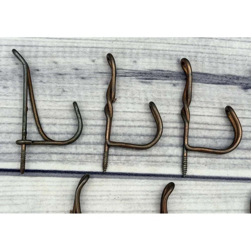 LOT OF 7 ANTIQUE TWISTED WIRE SCREW IN COAT HOOKS
